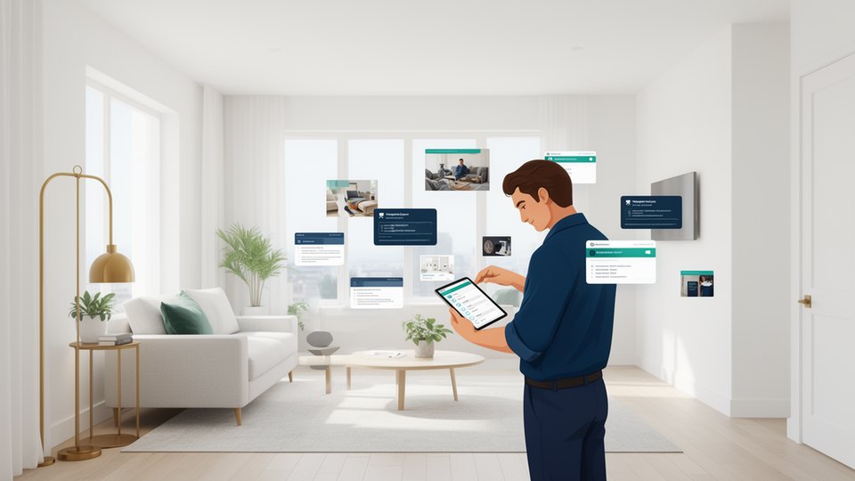 Clean property inspection evidence hero artwork for PropertyOps Inspector.