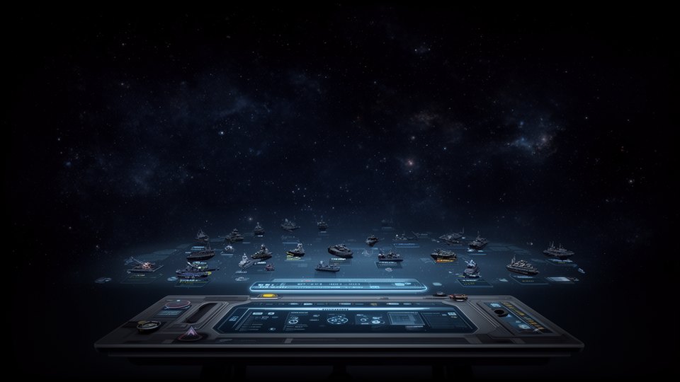 Sci-fi fleet tactics hero artwork for Starwell Tactics.