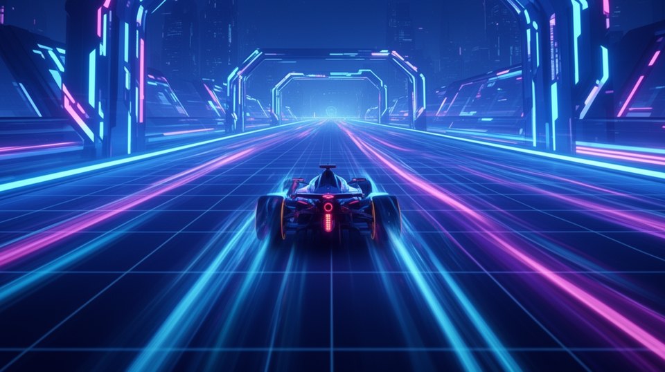 Neon racing hero artwork for Cybergrid Rush.