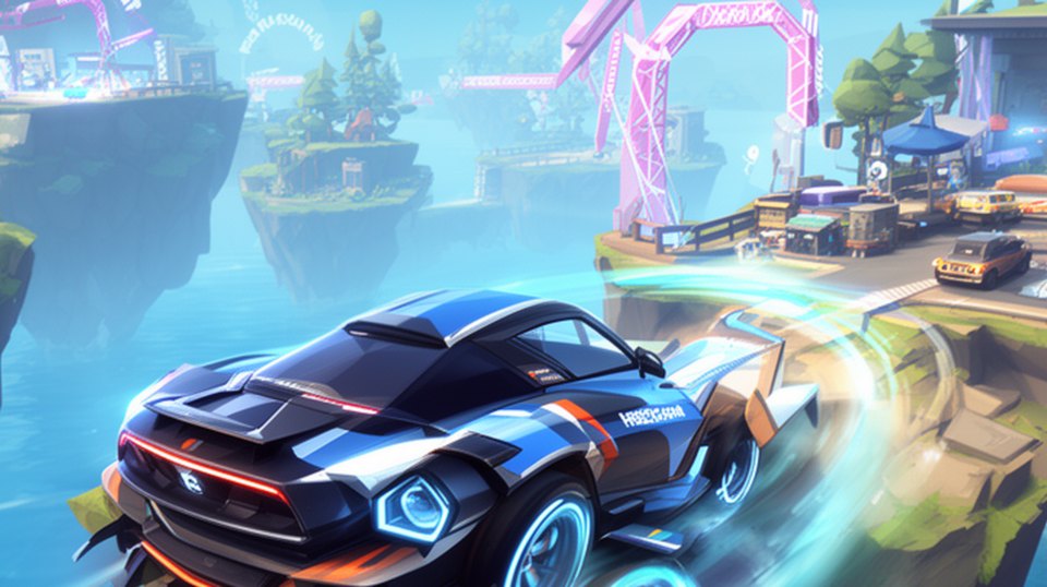 Floating-island racing hero artwork for DriftForge Islands.