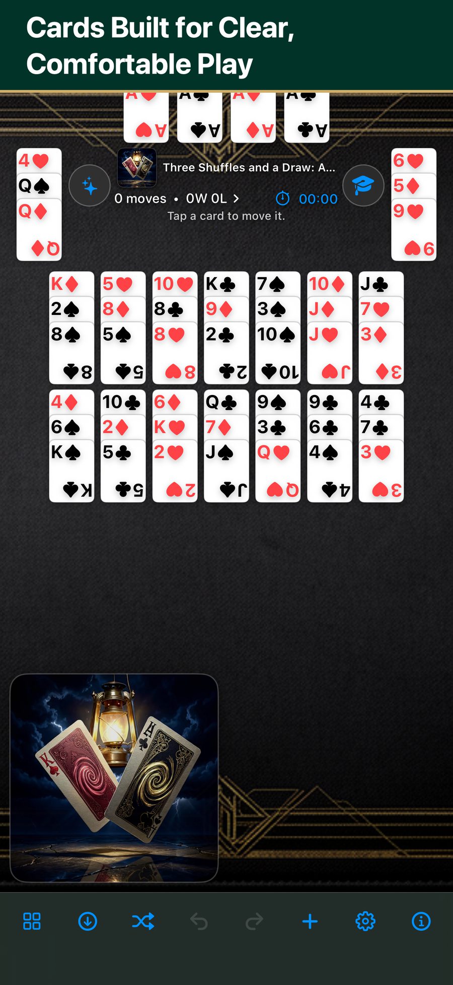 A clear, comfortable Solitaire 1380 card layout